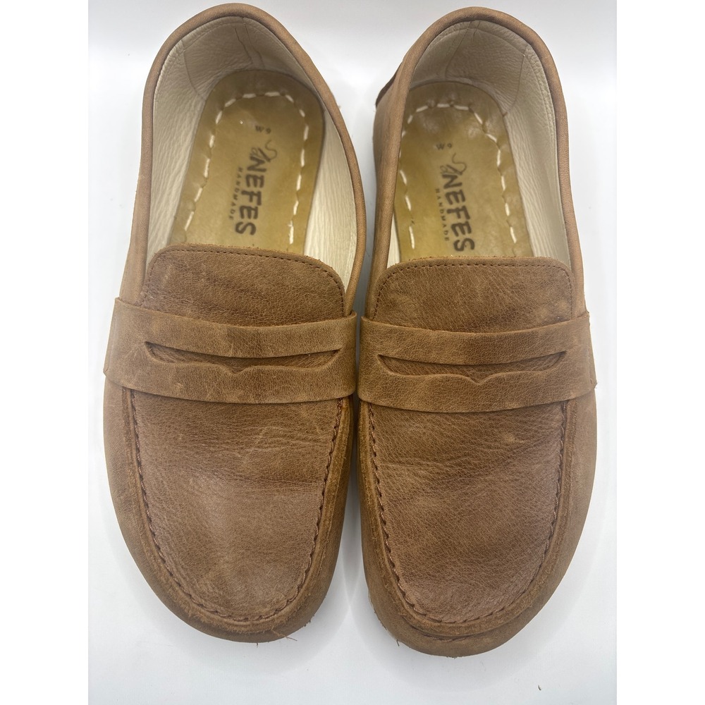 Nefes Handmade Leather Loafers Tan Brown Penny Slip On Earthing Shoes Womens 9